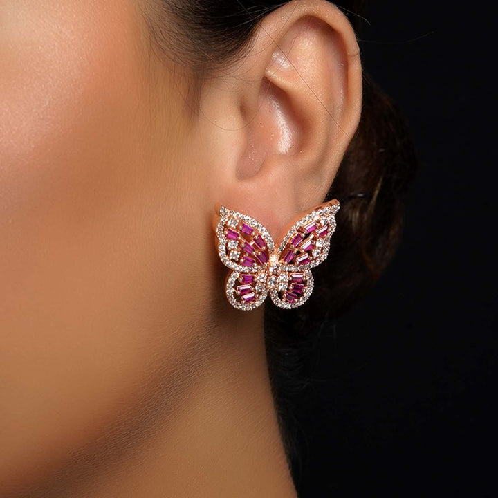 Dhwani Magenta Diamond Work Rose Gold Plated Tops