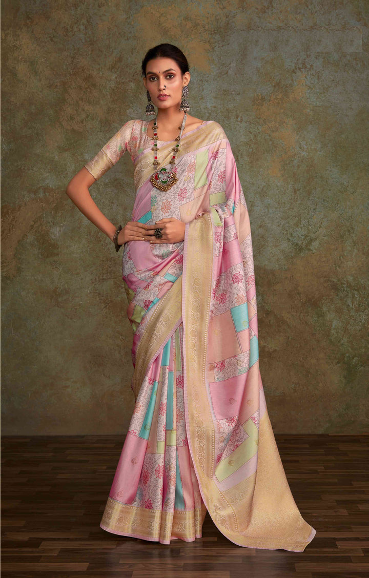 Rose Pink Color Art Silk Fabric Special Saree With Printed Work