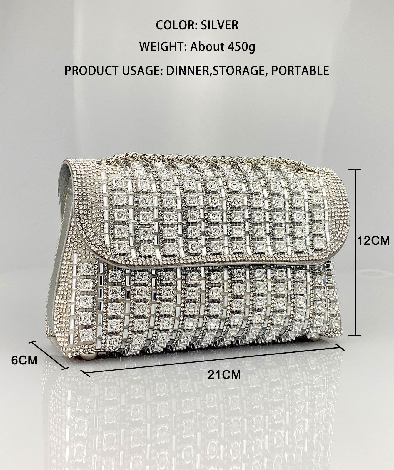 Women's Crystal-Embellished Evening Clutch – Women’s Adjustable Chain Strap Shoulder Bag for Galas, Parties & Luxury Events