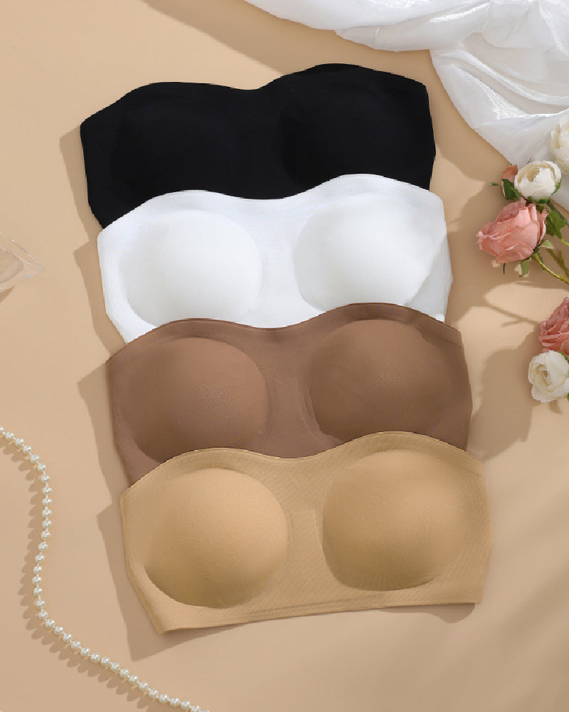 Comfy Push-Up Bandeau Bra Strapless Non-Slip Silicone Cross Side Buckle Bra  - By Qivii