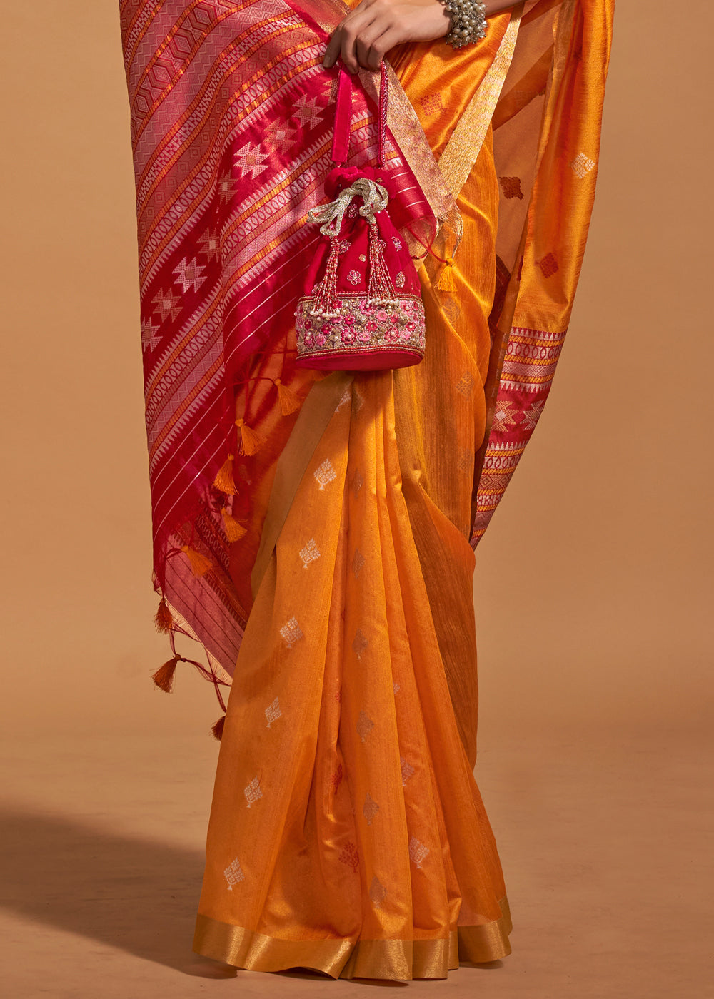 Tangerine Orange Handloom Woven Silk Saree