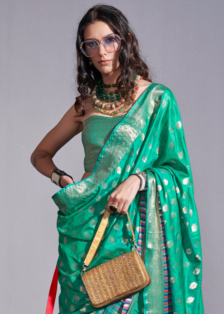 Jade Green Handloom Woven Designer Silk Saree with Overall Butti work