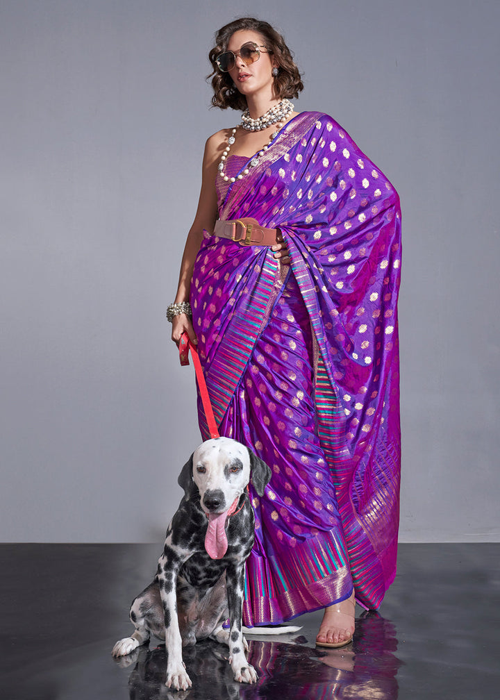 Metallic Purple Handloom Woven Designer Silk Saree with Overall Butti work