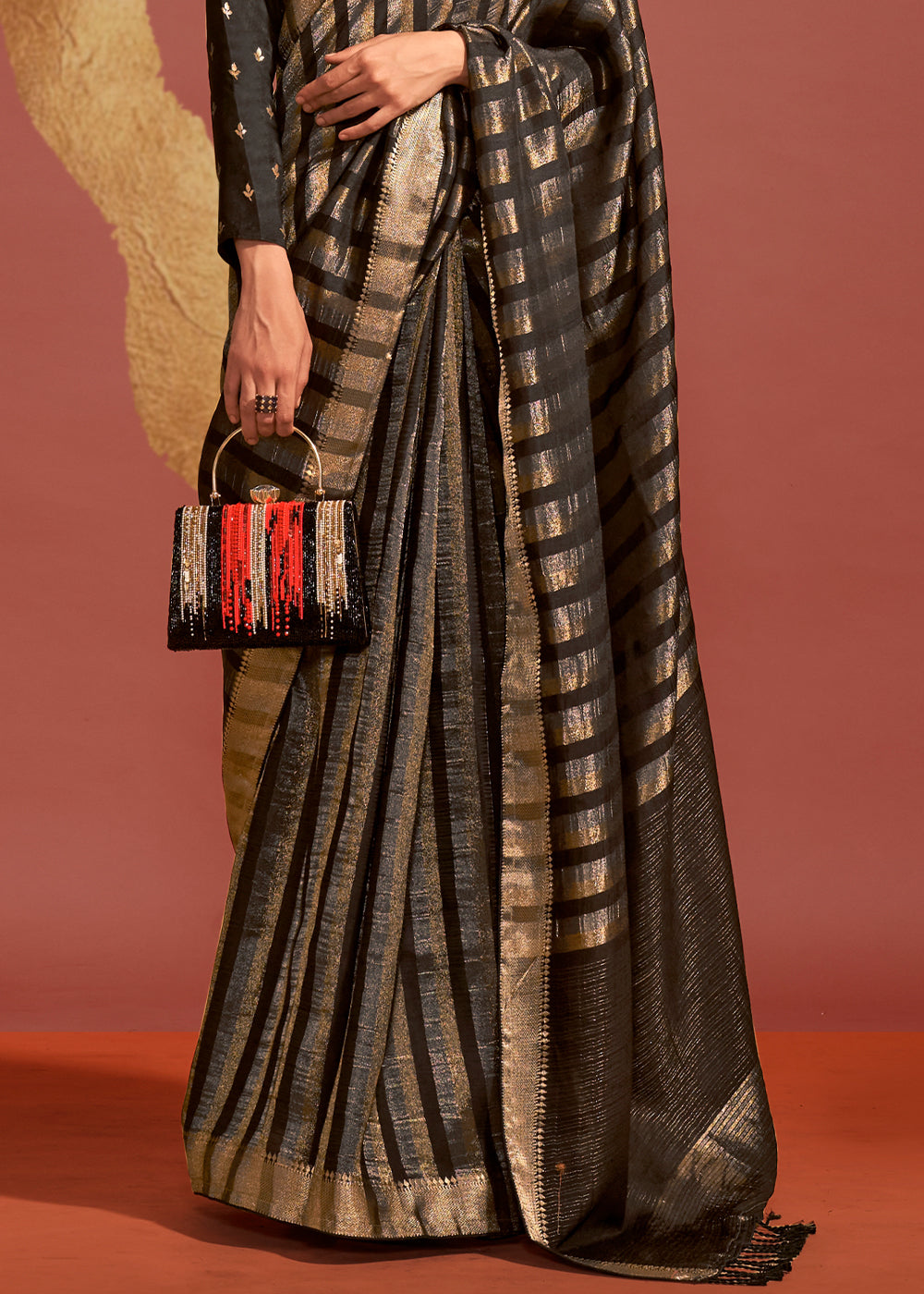 Midnight Black Handwoven Viscose Designer Saree - qivii