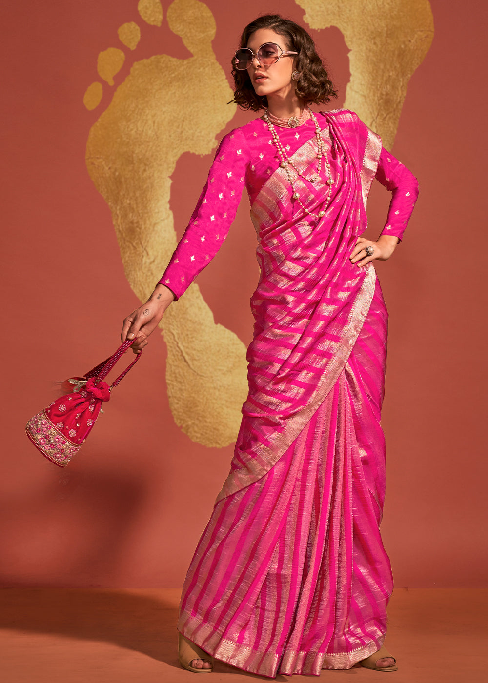 Deep Pink Handwoven Viscose Designer Saree - qivii