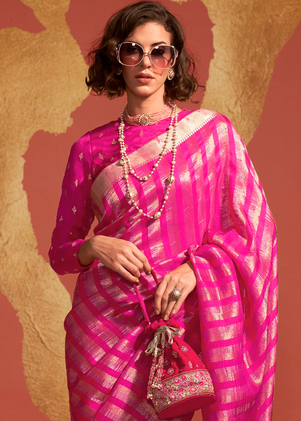 Deep Pink Handwoven Viscose Designer Saree - qivii