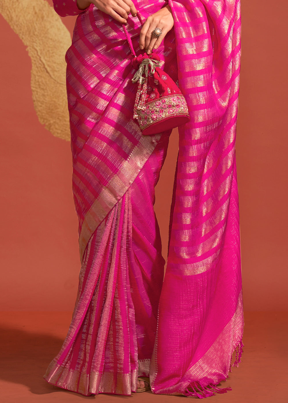 Deep Pink Handwoven Viscose Designer Saree - qivii