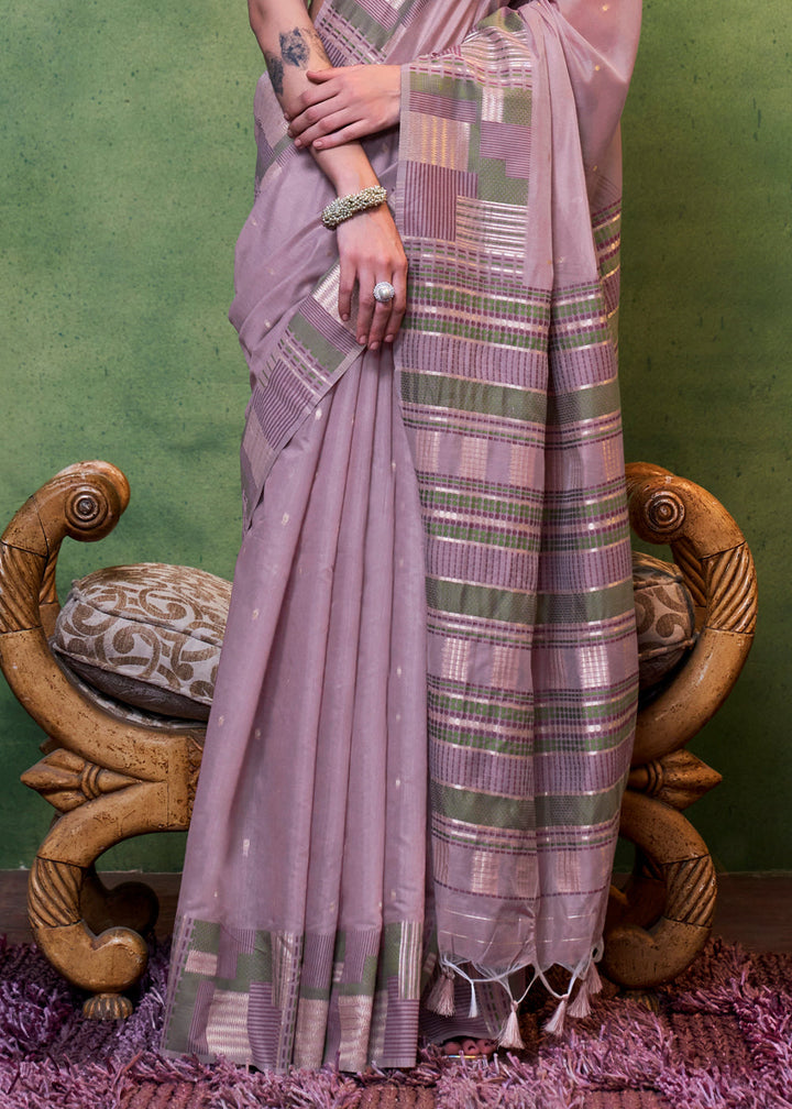 Beautiful handwoven cotton silk saree in vibrant purple with intricate brocade blouse