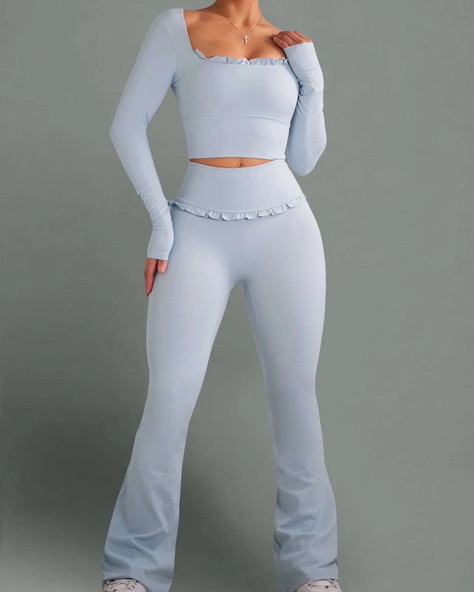 Ballet Ruffle Sports Tight-Fitting Height Elasticity Fitness Yoga Set  - By Qivii