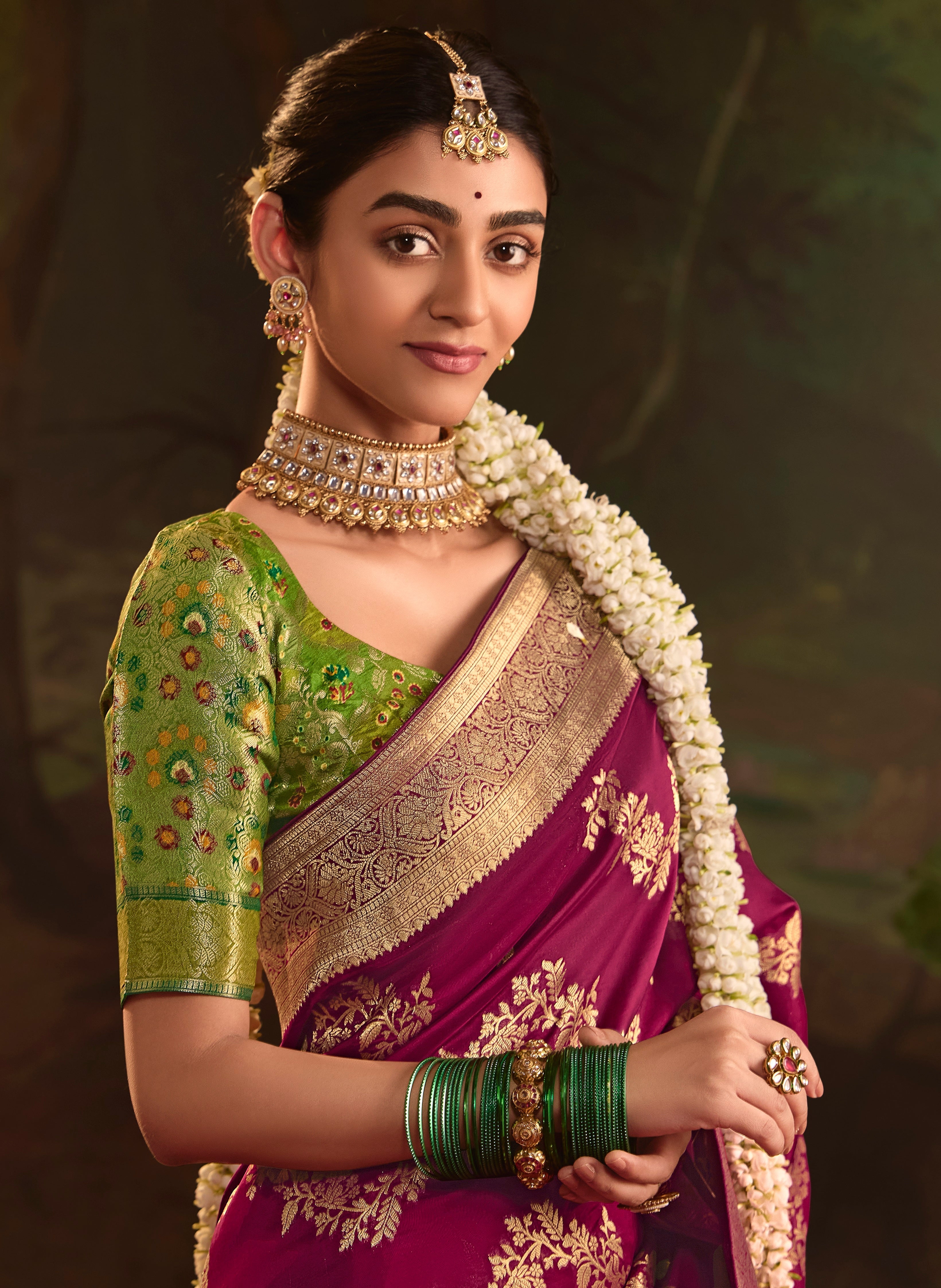 Wine Pure Crepe Dola Silk With Heavy Viewing Work And Tussles On Pallu Saree - qivii