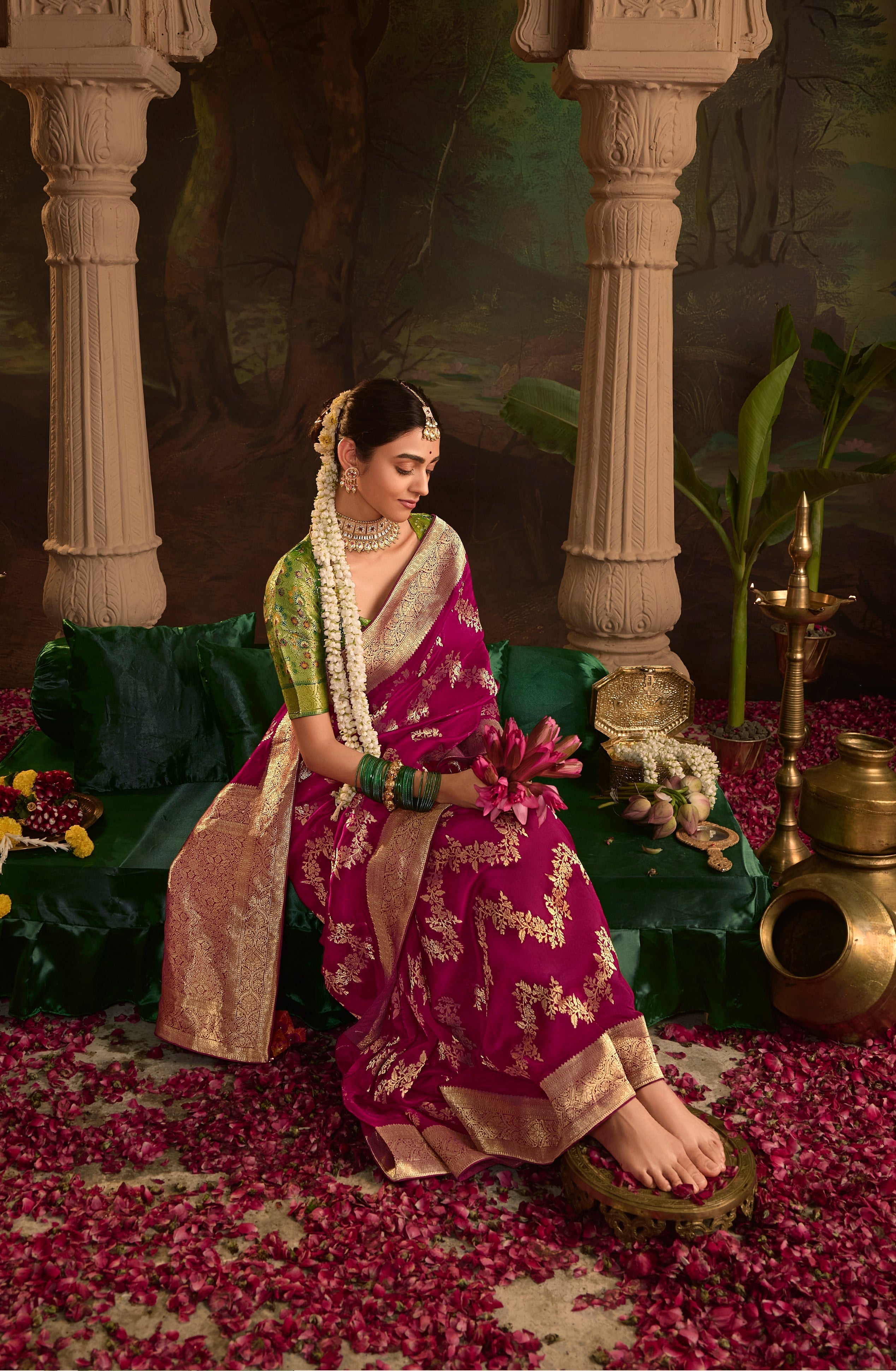 Wine Pure Crepe Dola Silk With Heavy Viewing Work And Tussles On Pallu Saree - qivii