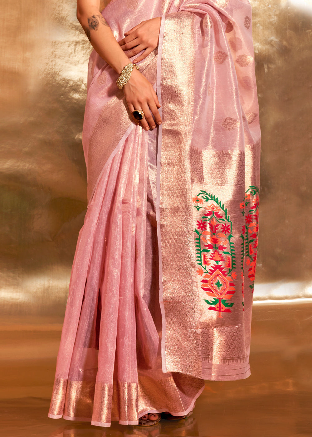 Lavender Purple Zari Woven Tissue Silk Saree Having Paithani Pallu - qivii