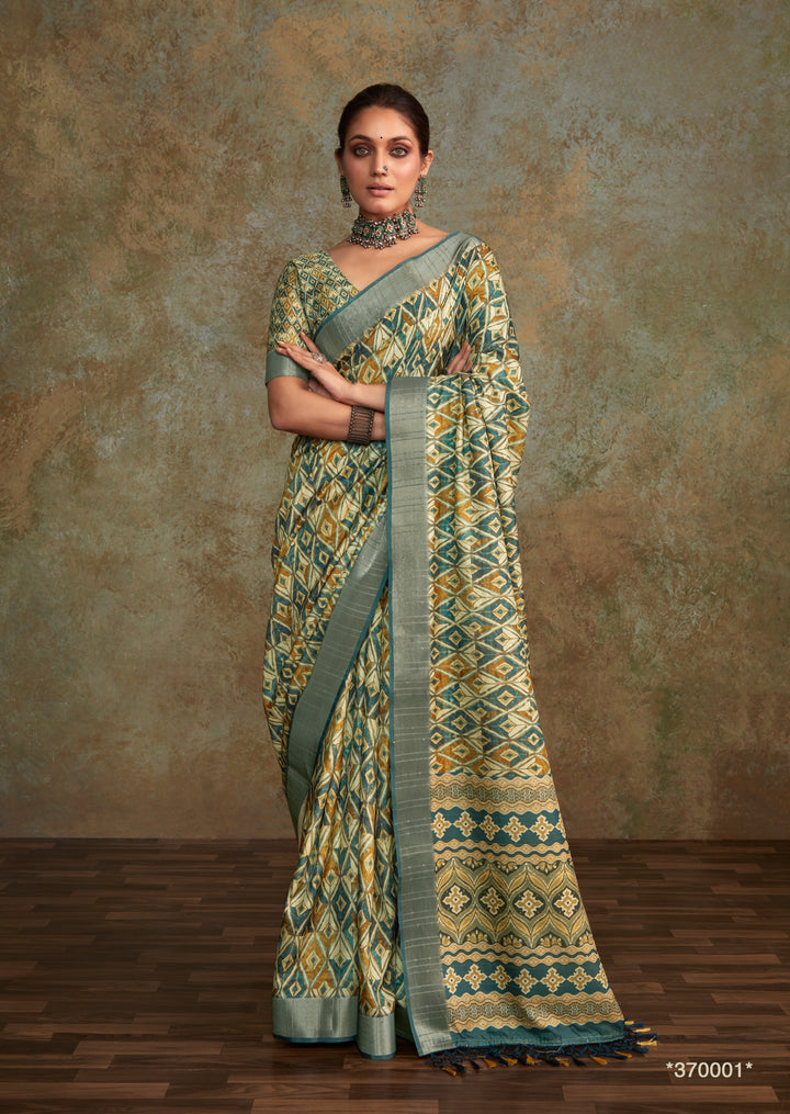 GREEN HANDLOOM SILK WITH SEQUENCE WEAVING SAREE