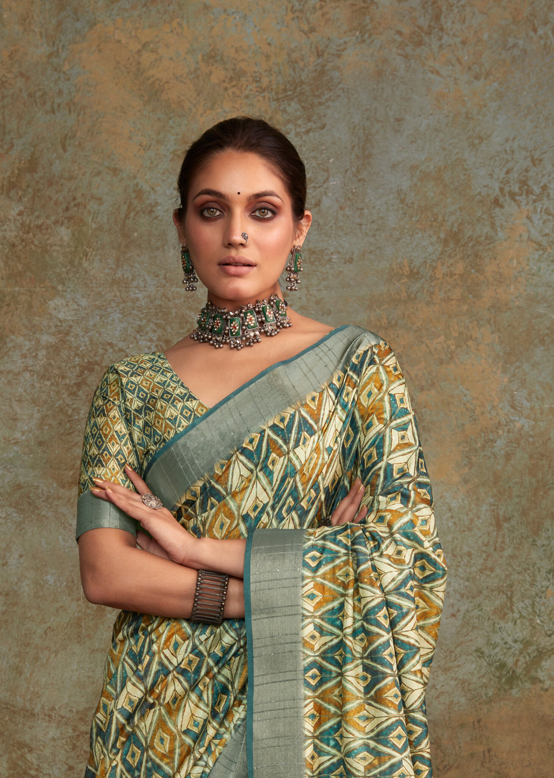 GREEN HANDLOOM SILK WITH SEQUENCE WEAVING SAREE