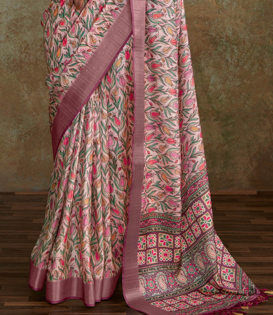 PEACH HANDLOOM SILK WITH SEQUENCE WEAVING SAREE