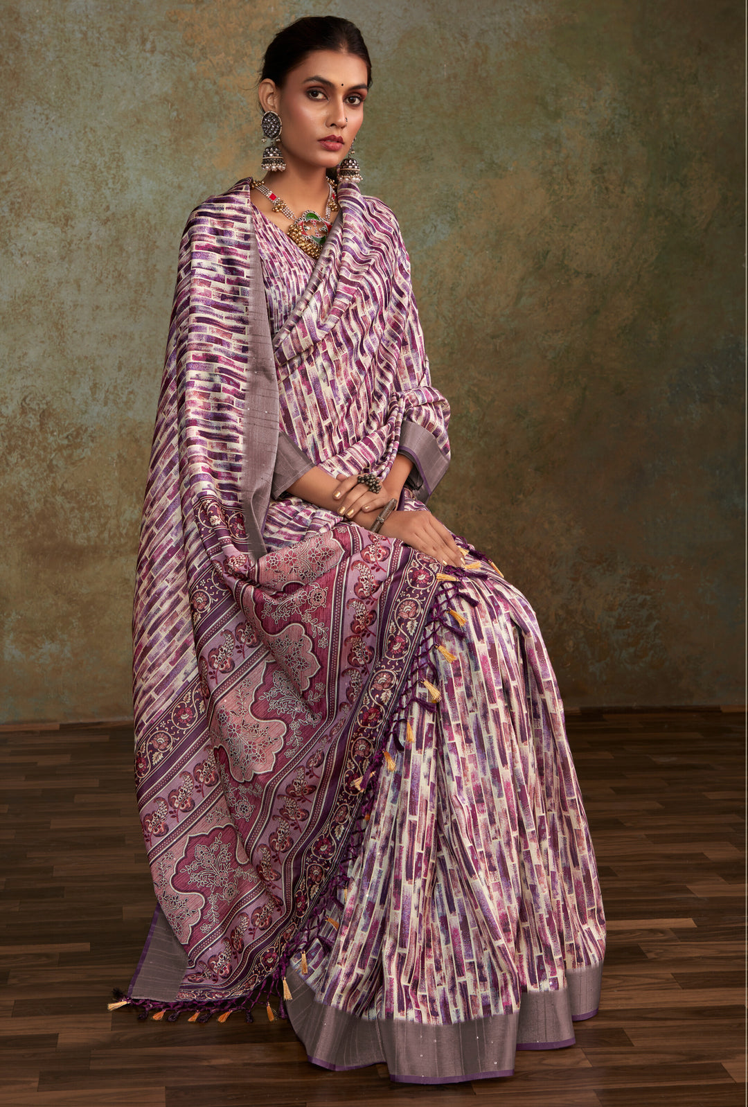 PURPLE HANDLOOM SILK WITH SEQUENCE WEAVING SAREE