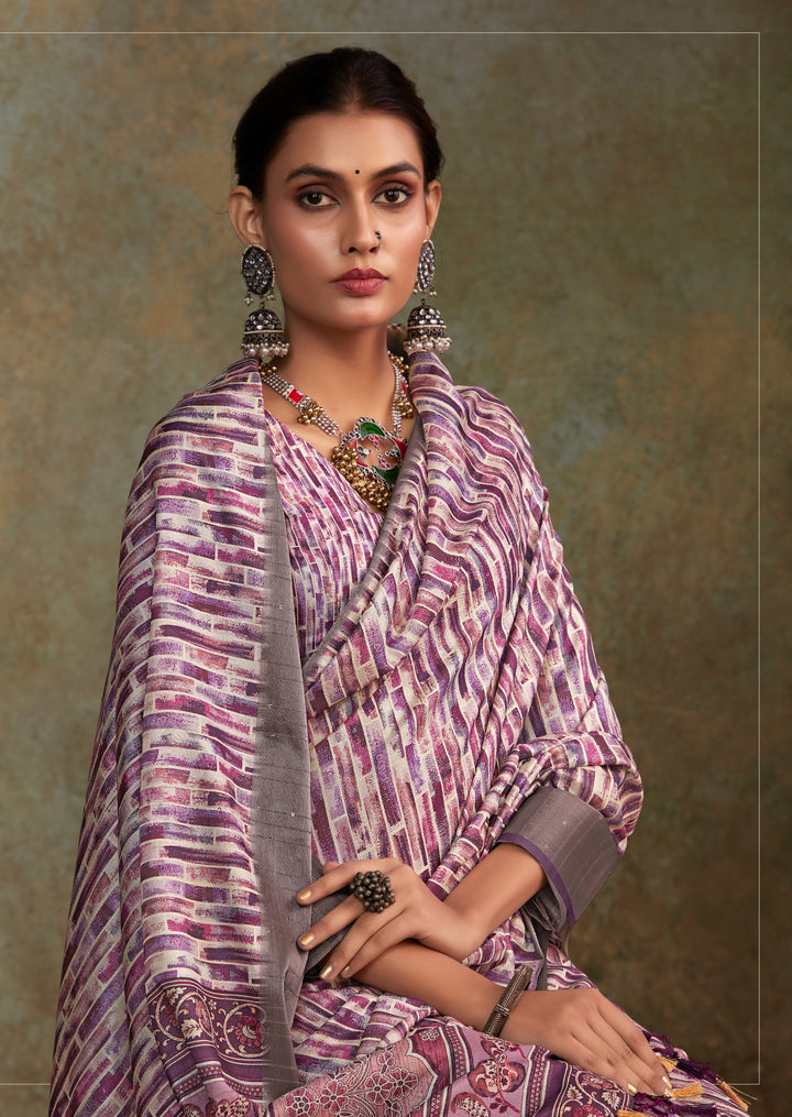 PURPLE HANDLOOM SILK WITH SEQUENCE WEAVING SAREE