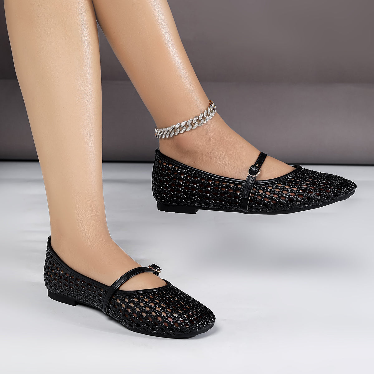 Women’s Aria Handwoven Mary Jane Flat – Vegan Leather Ballet Flats with Buckle Strap, Breathable Comfort (US 5–10.5)