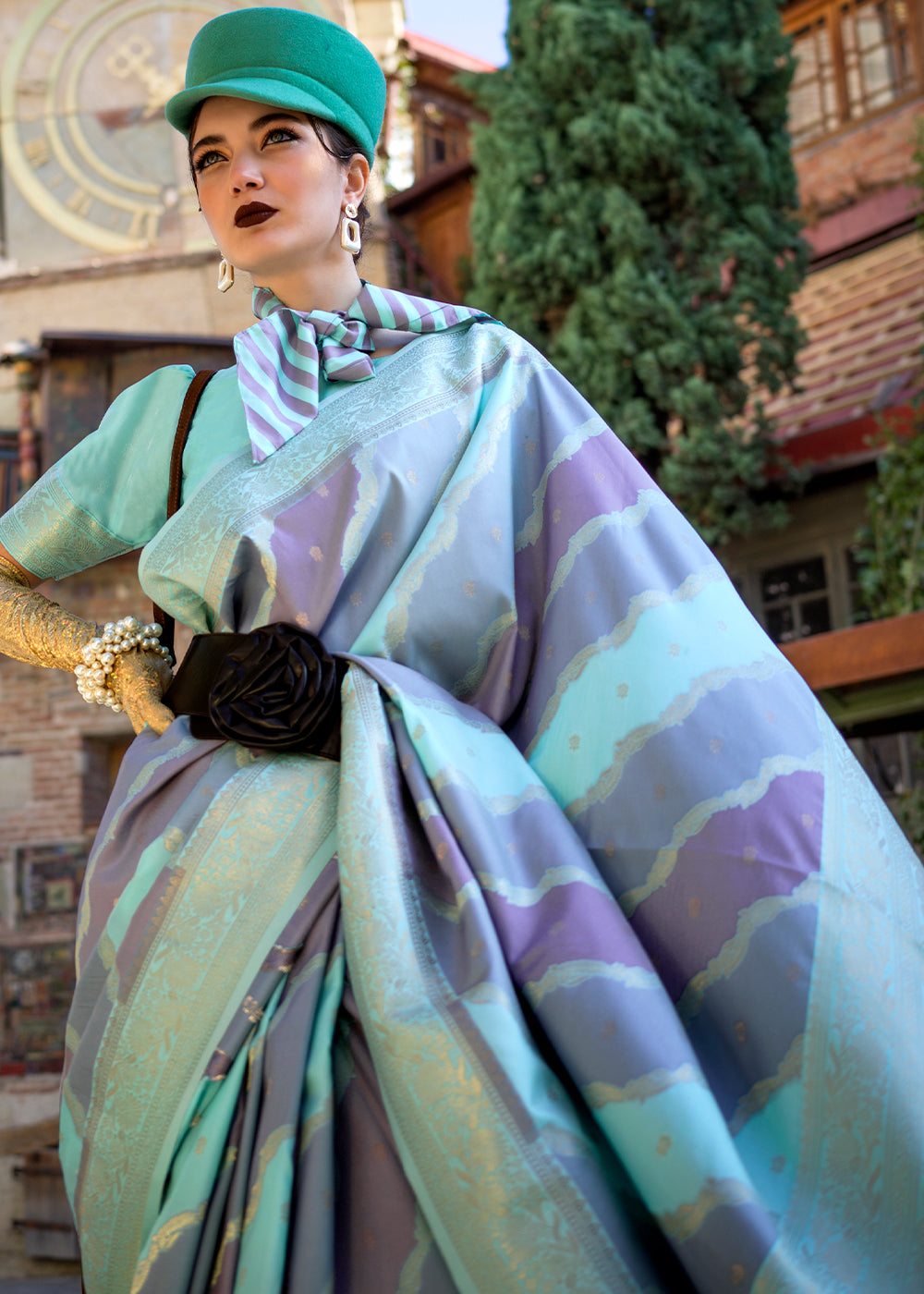 Soft Cyan Blue Rangkaat Handoom Woven Katan Silk Saree