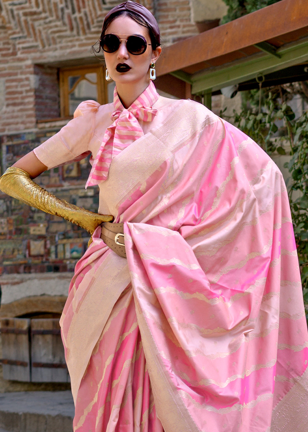 Shades Of Pink Rangkaat Handoom Woven Katan Silk Saree - qivii