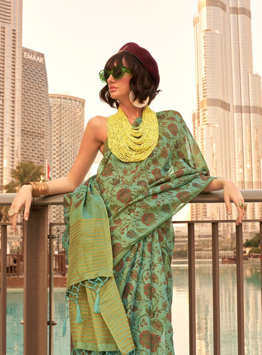 Green Zari Tissue Handwoven Printed Silk Saree