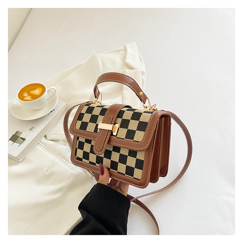Women’s Stylish Houndstooth Checkered Crossbody Bag - Compact Square Shoulder Bag for Everyday Use