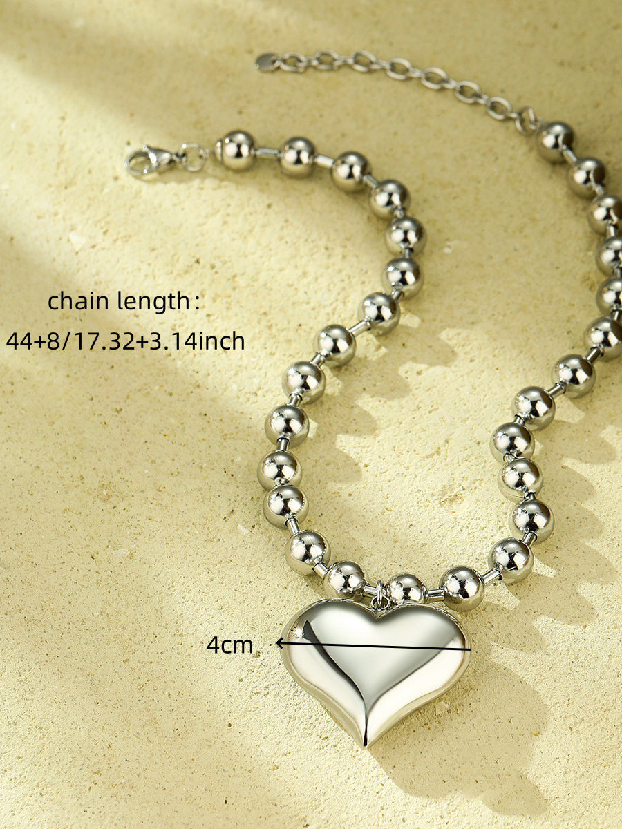 Fashion Beaded Heart Shape 18k Contrast Color Stainless Steel Necklace  - By Qivii