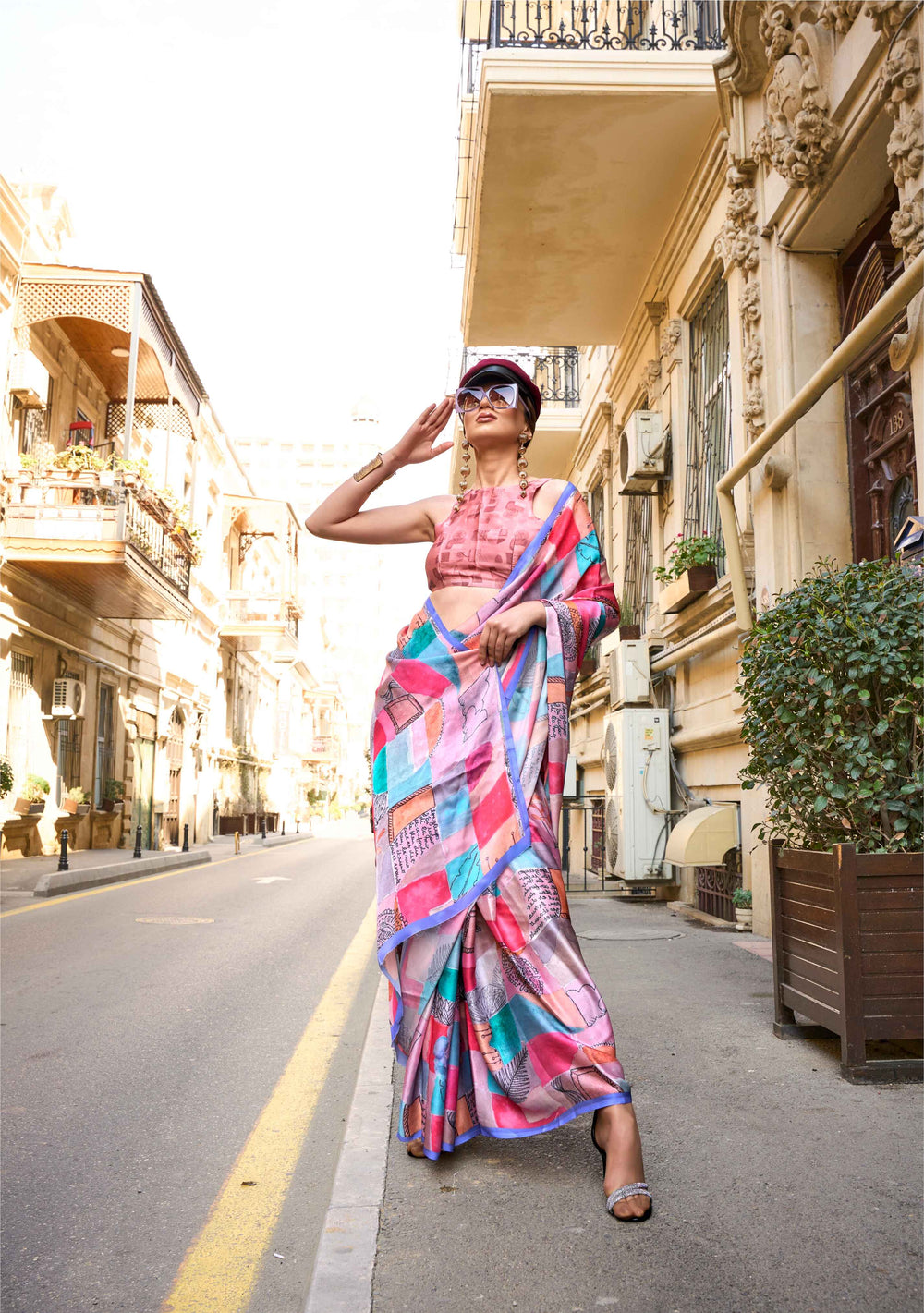 Multi-color Georgette Satin Digital Printed Party Wear Saree - qivii