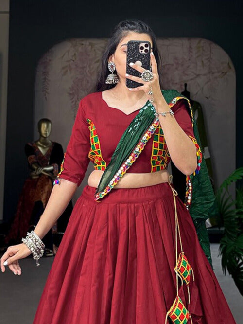 Pure Cotton Plain With Gotta Patti Touch Up Lehenga Choli in Maroon Color