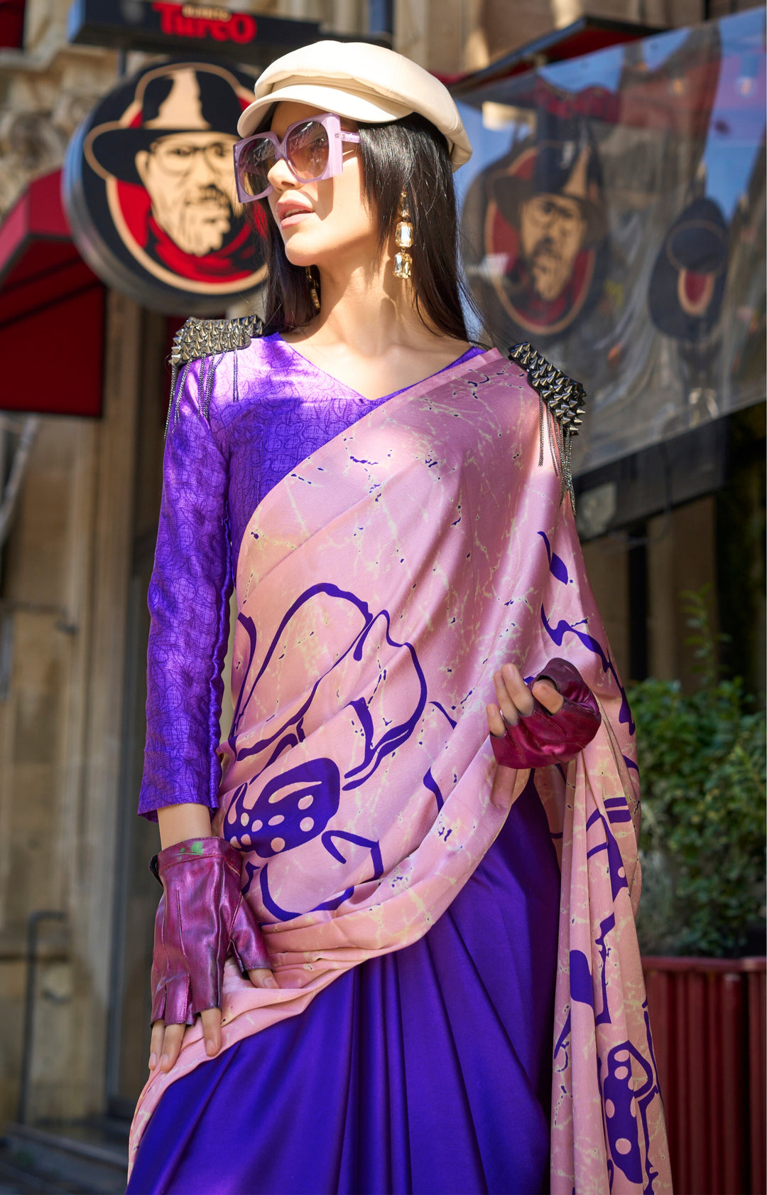 BLUE COLOR SATIN CREPE PRINT SAREE