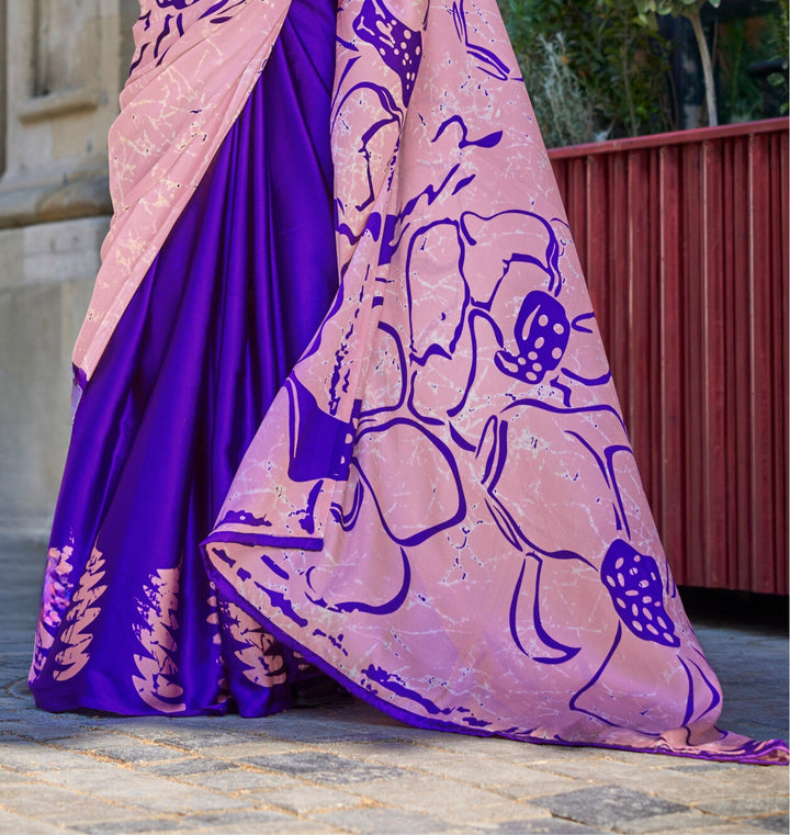 BLUE COLOR SATIN CREPE PRINT SAREE