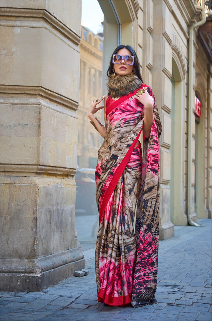 MULTI COLOR SATIN CREPE PRINT SAREE