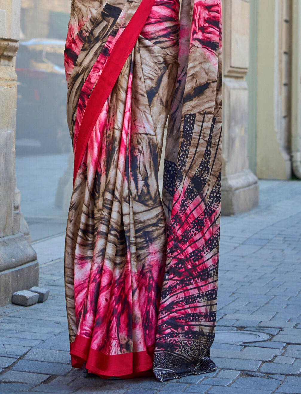 MULTI COLOR SATIN CREPE PRINT SAREE