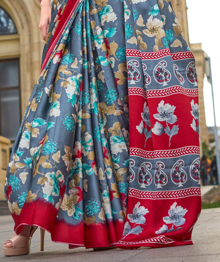 MAROON COLOR SATIN CREPE PRINT SAREE