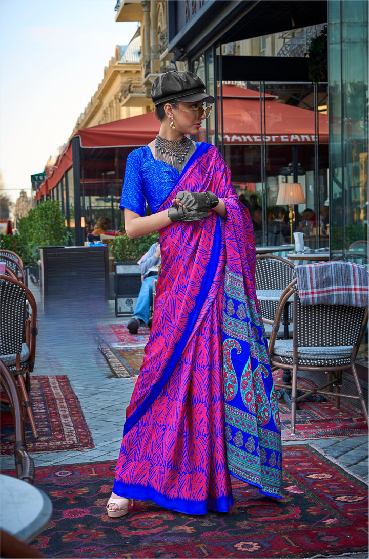 PURPLE COLOR SATIN CREPE PRINT SAREE