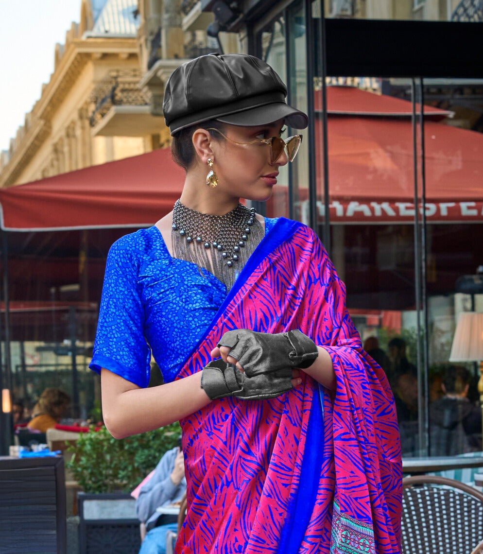 PURPLE COLOR SATIN CREPE PRINT SAREE