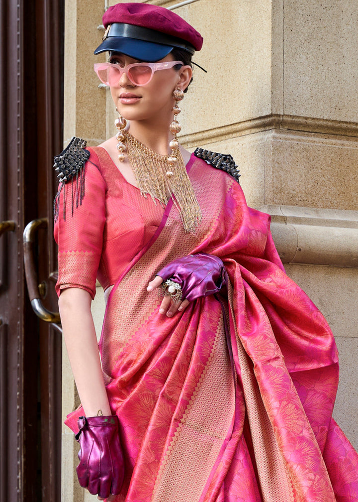 Deep Pink Handwoven Two Tone Organza Silk Saree