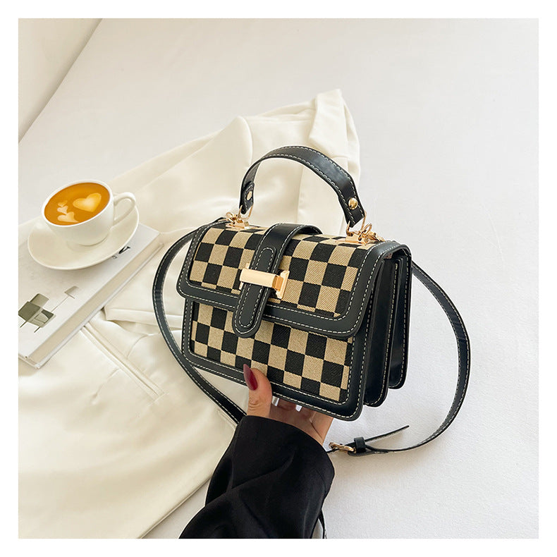 Women’s Stylish Houndstooth Checkered Crossbody Bag - Compact Square Shoulder Bag for Everyday Use