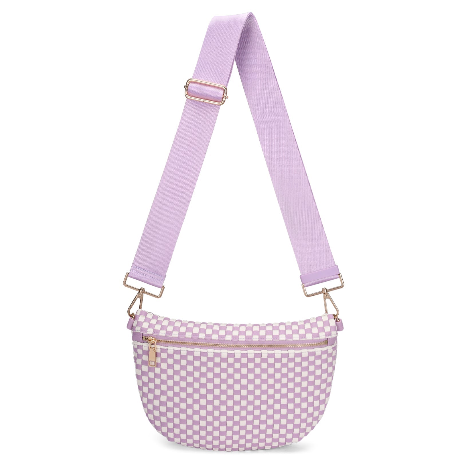 Ounamei Checkered Woven Crossbody Fanny Pack for Women – Adjustable Sling Bum Bag, Lightweight Everyday Travel Shoulder Purse