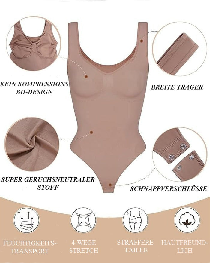 Tummy Control Scoop Neck Sculpting Thong Tank Top Shapewear Bodysuits  - By Qivii