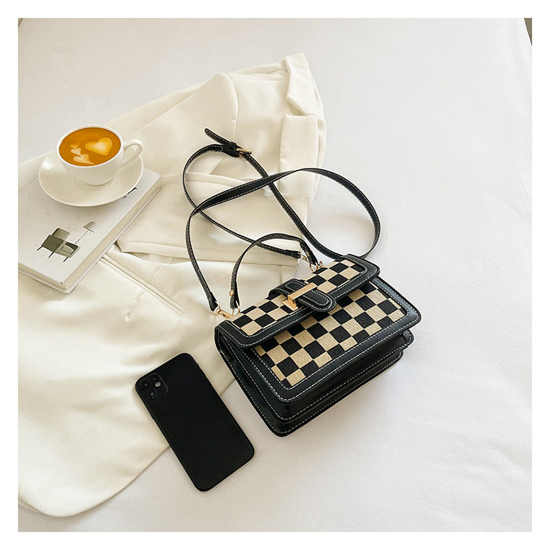 Women’s Stylish Houndstooth Checkered Crossbody Bag - Compact Square Shoulder Bag for Everyday Use