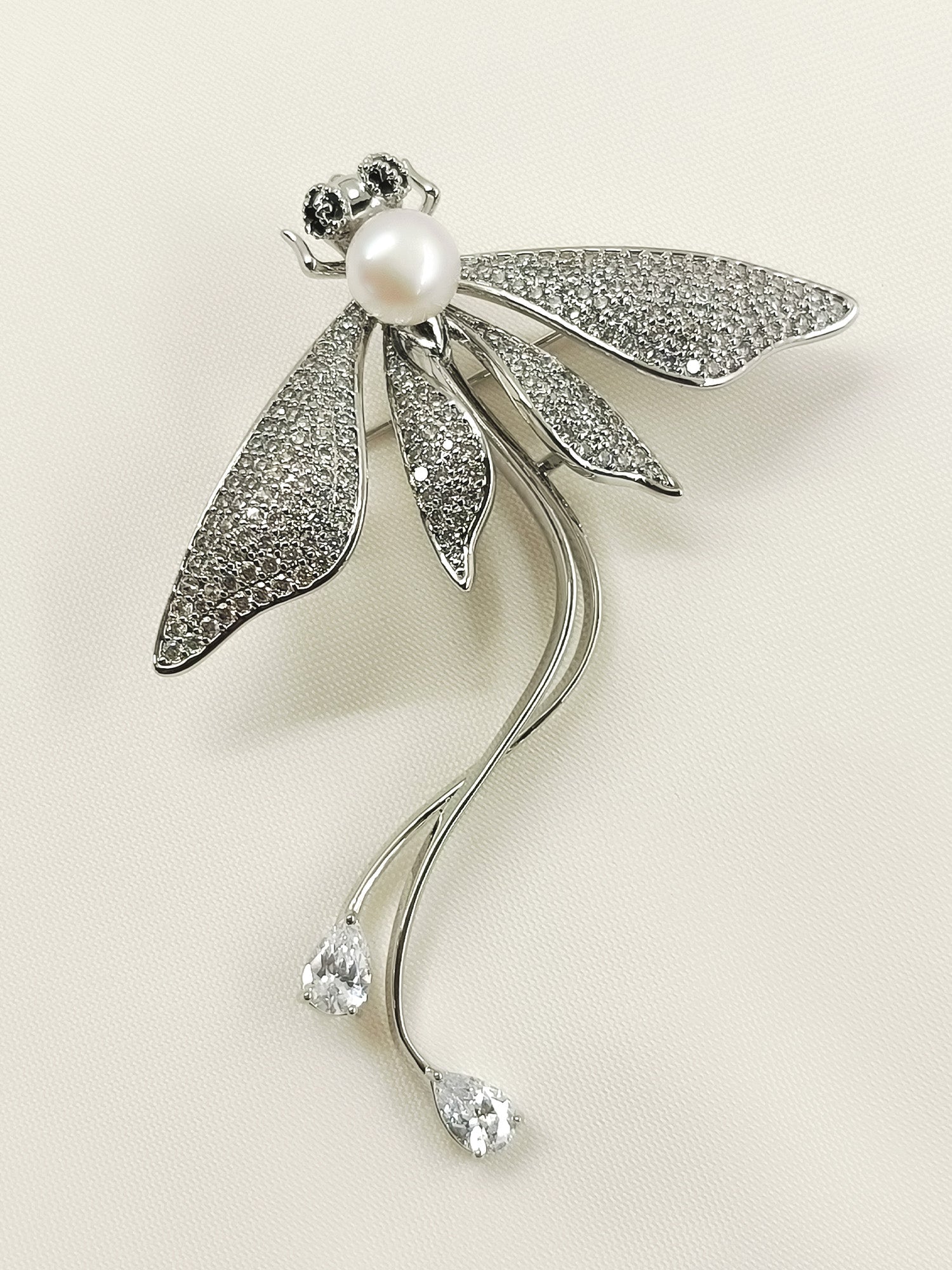 Yashvi White Dragonfly Brooch