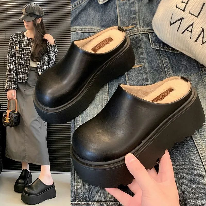Women's Wren Fleece-Lined Clog Mules - Chunky Platform Closed-Toe Slip-On Shoes (US 4-8.5)