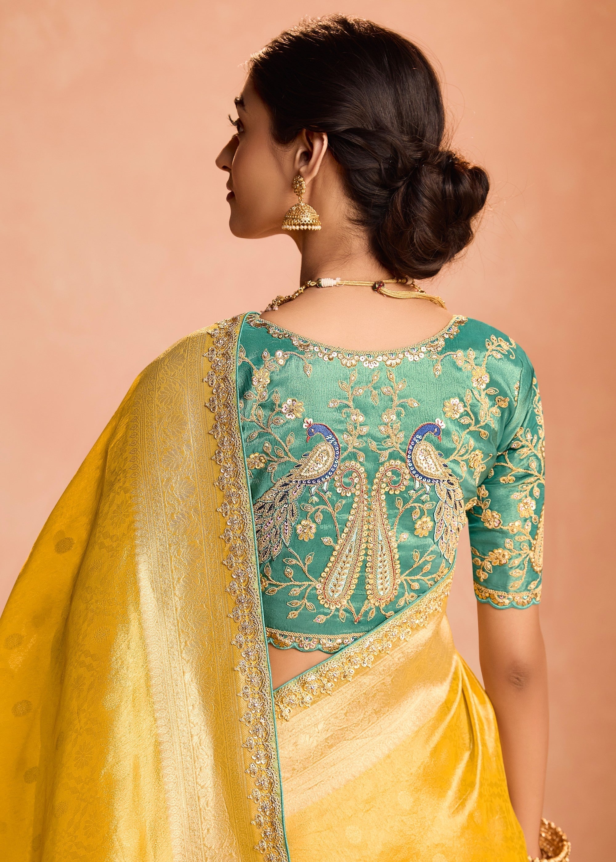 Butter Yellow Zari Tissue Silk Saree With Weaving Work And Heavy Embroidery Lace - qivii
