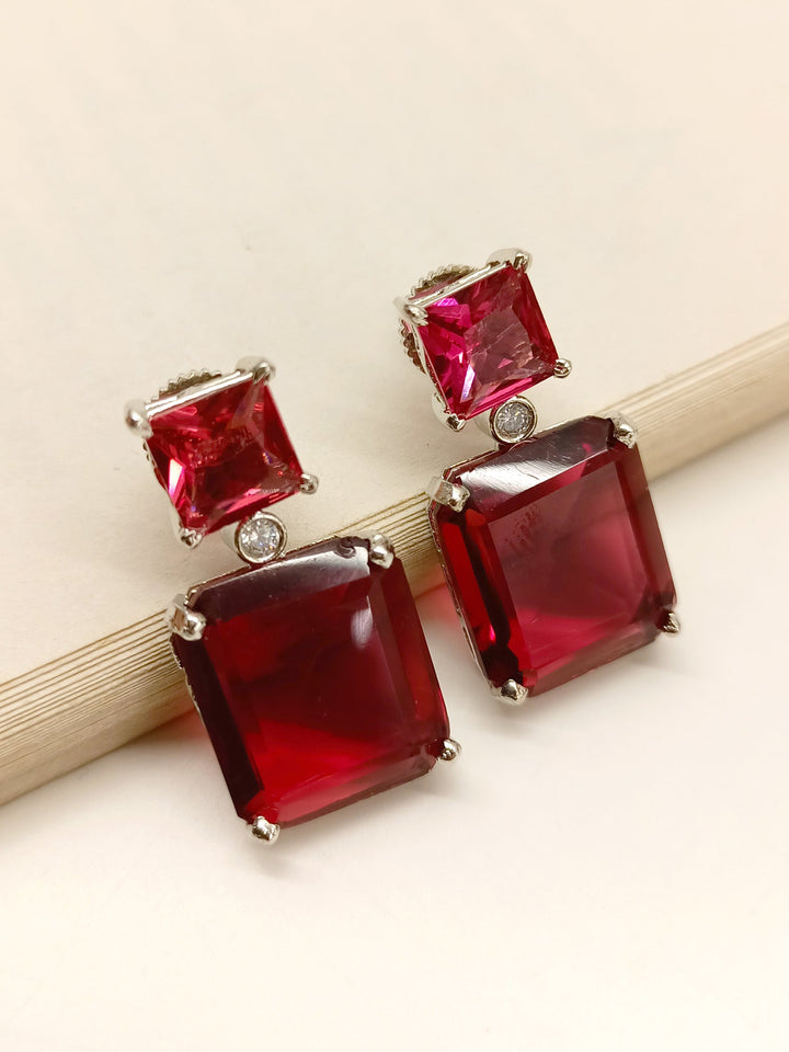 Sharvi Maroon American Diamond Earrings