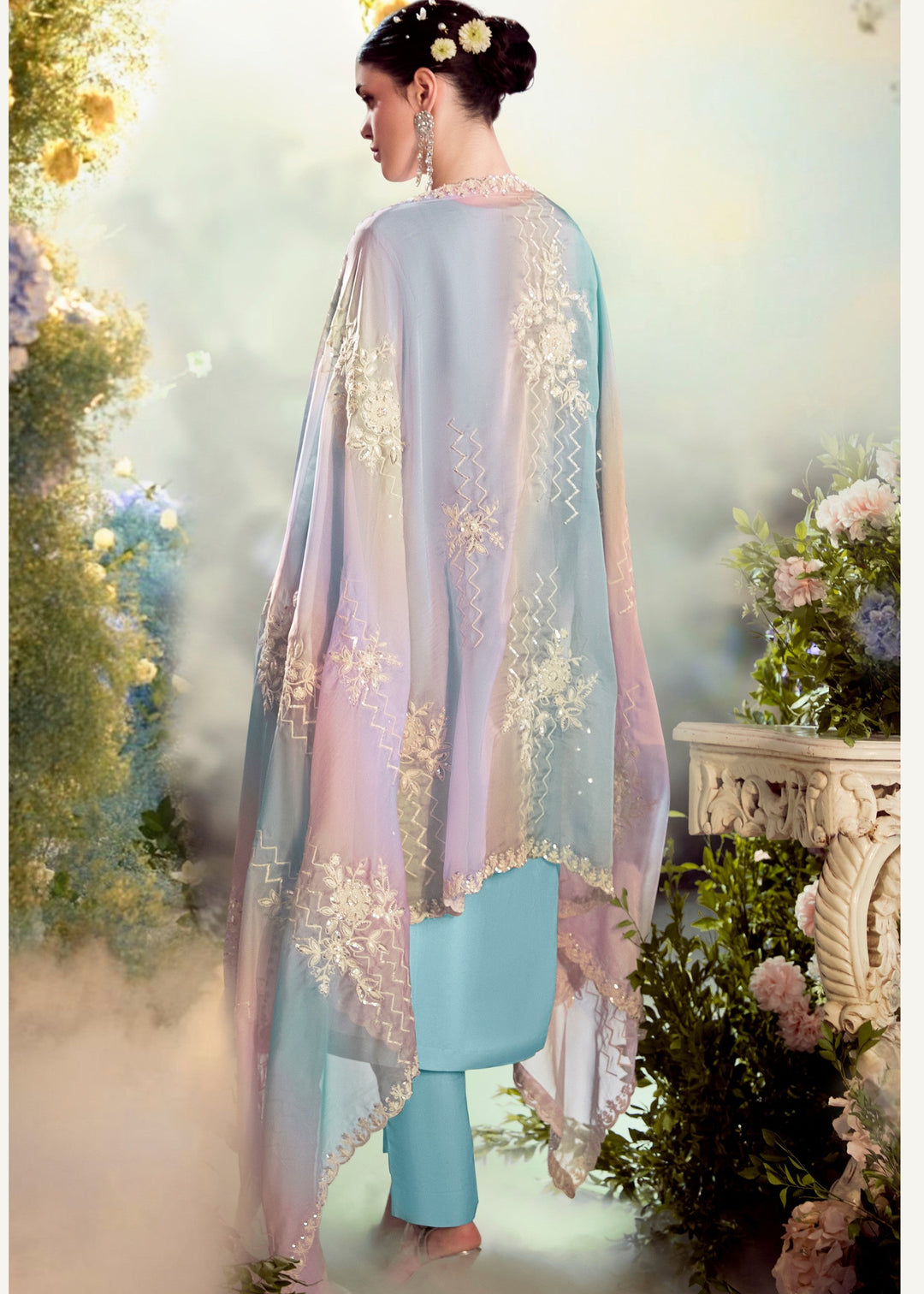 Pastel Blue Modale silk Salwar Suit with Embroidery