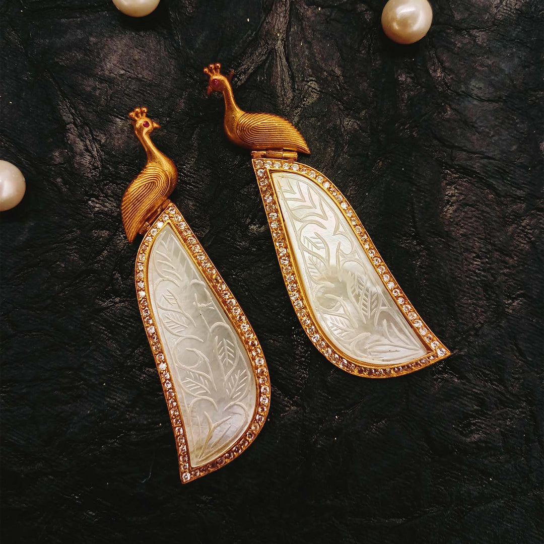 Aatmaja White Stone Peacock Gold Plated Boutique Earrings