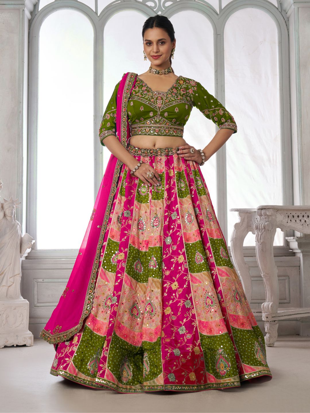Designer Multi-Color Mehendi Lehenga Choli with Embroidered Blouse