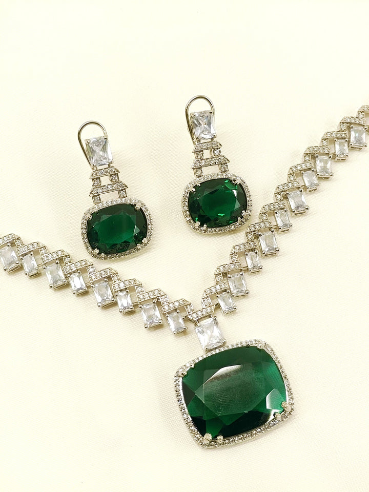 Smeila Green American Diamond Necklace Set