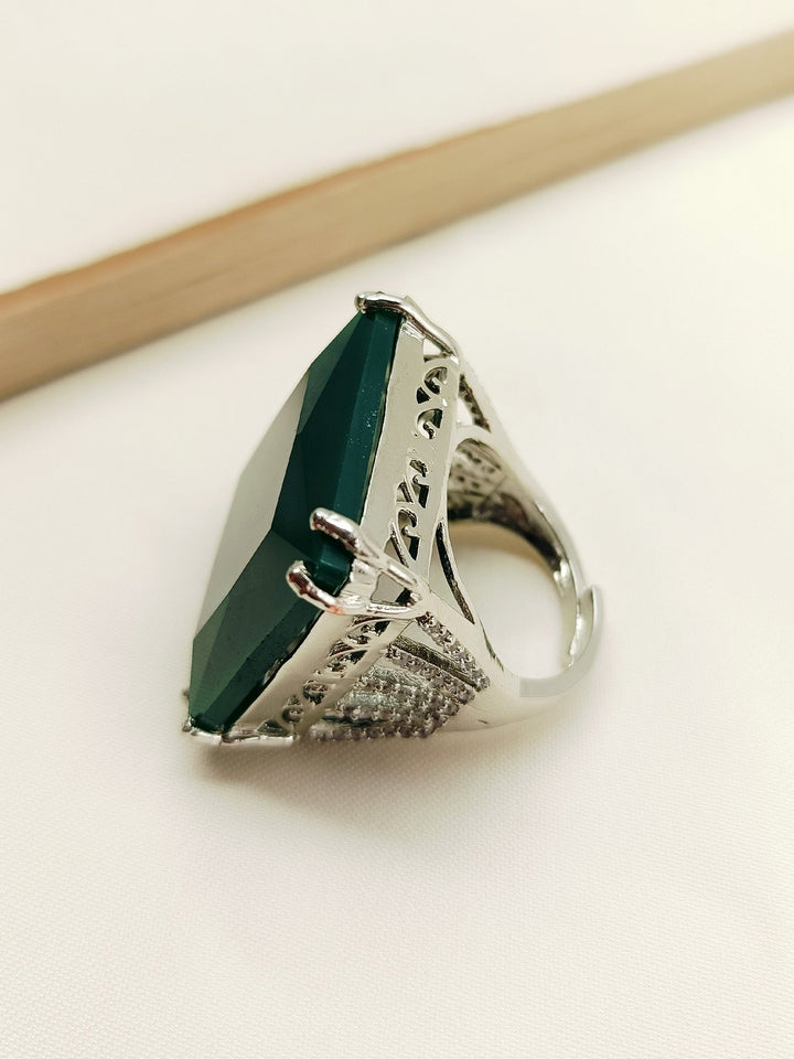 Beautiful Nayra Green American Diamond Finger Ring, sparkling with exquisite green stones